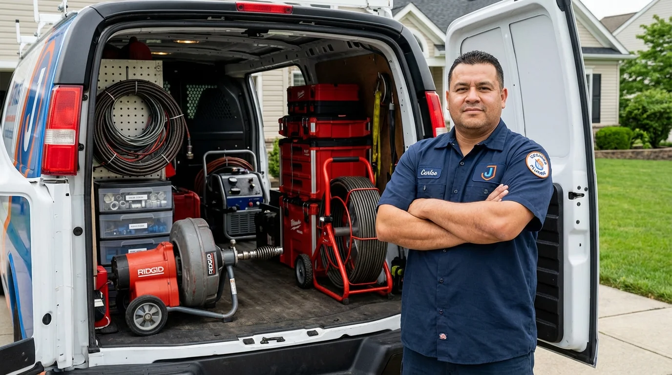 Professional drain cleaning equipment and Johns Plumbing LLC plumber in Youngsville