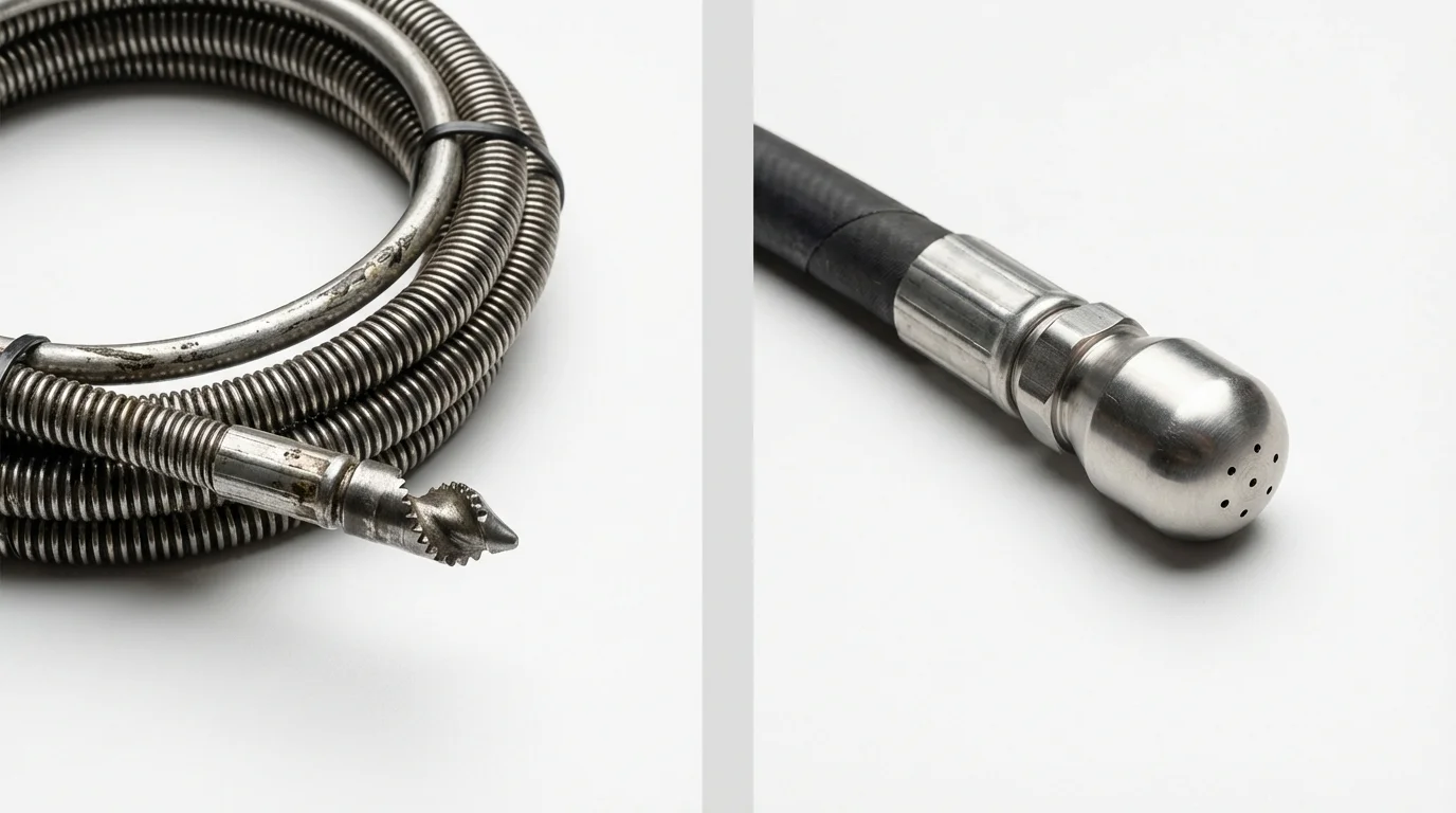 Drain snake cable and hydro jetting nozzle used for drain cleaning in Youngsville, NC