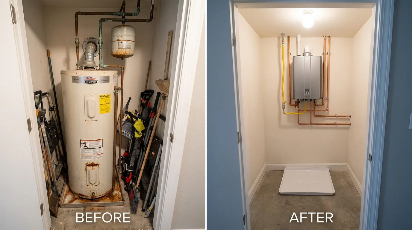 Tank water heater versus wall-mounted tankless unit comparison for Youngsville, NC homeowners