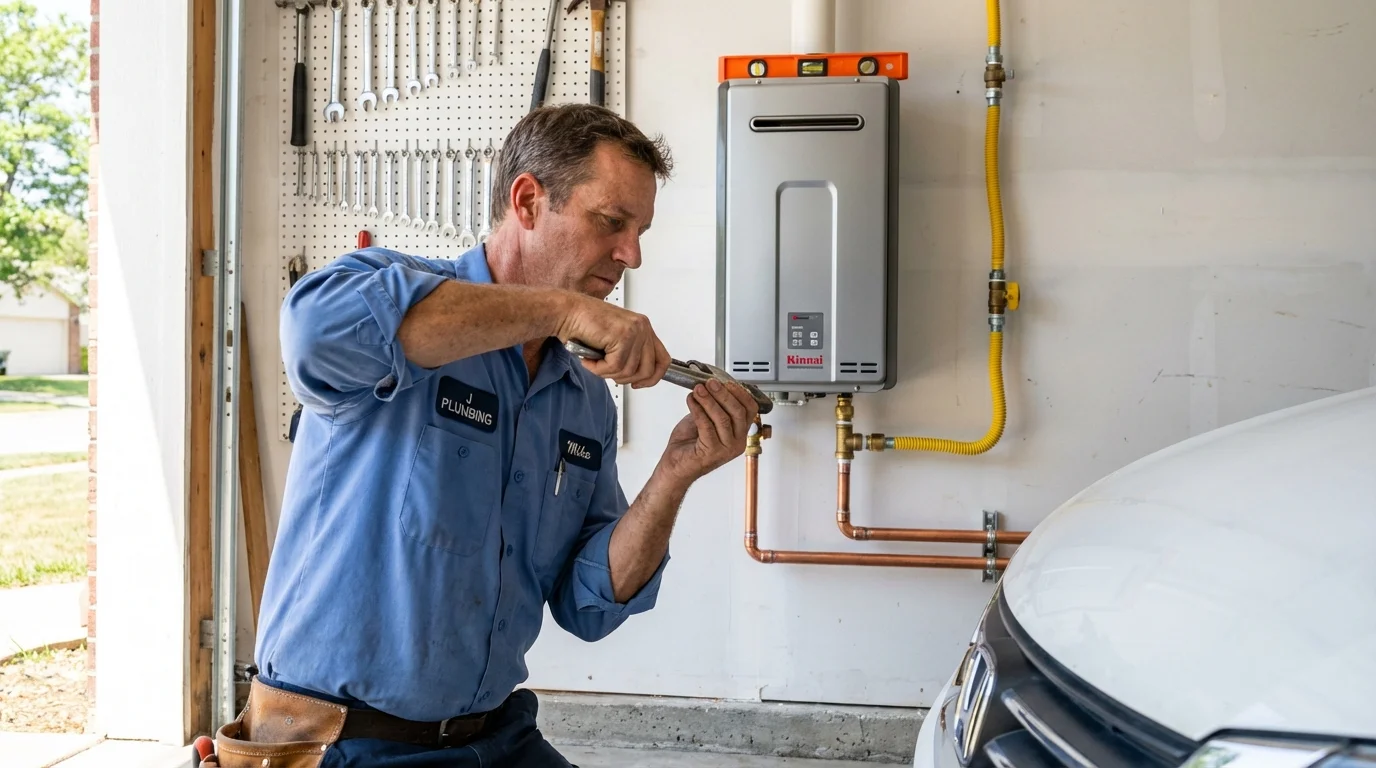 Tankless water heater installation by a Johns Plumbing LLC plumber in Youngsville