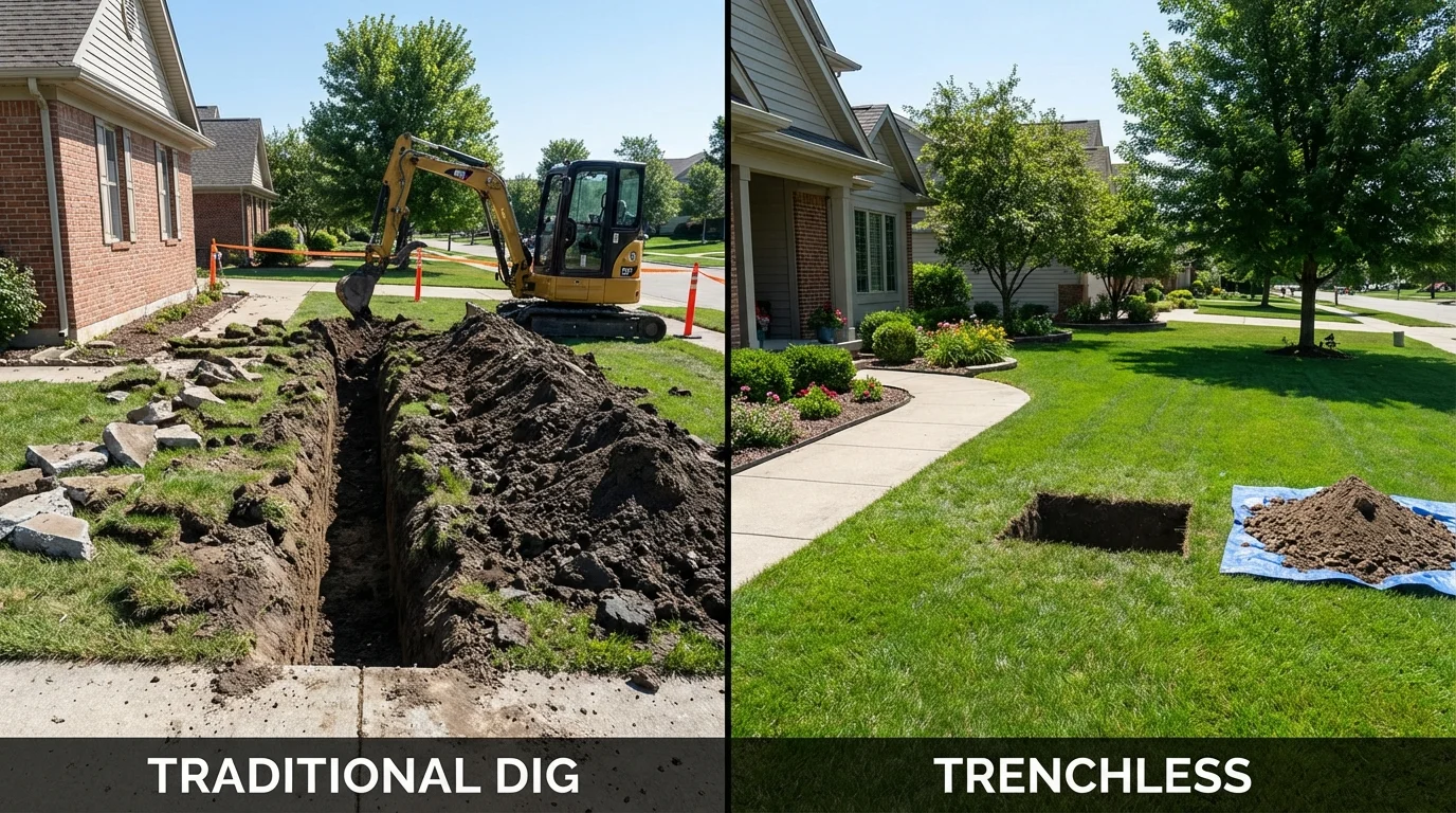 Trenchless sewer repair with minimal yard damage versus traditional excavation in Youngsville, NC